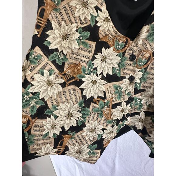 Womens VTG Robyn-Lyn Poinsettia Sheet Music Teacher Holiday Christmas Vest 2X - Picture 2 of 5